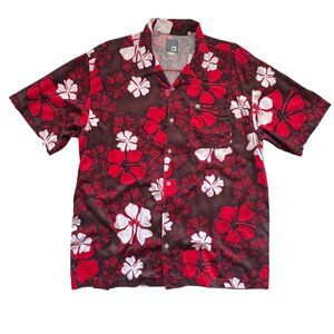 Vintage 90's Quiksilver USA Red Hibiscus Aloha Shirt XL Surf Cotton Surfcore